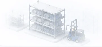 Warehouse shelving and forklift